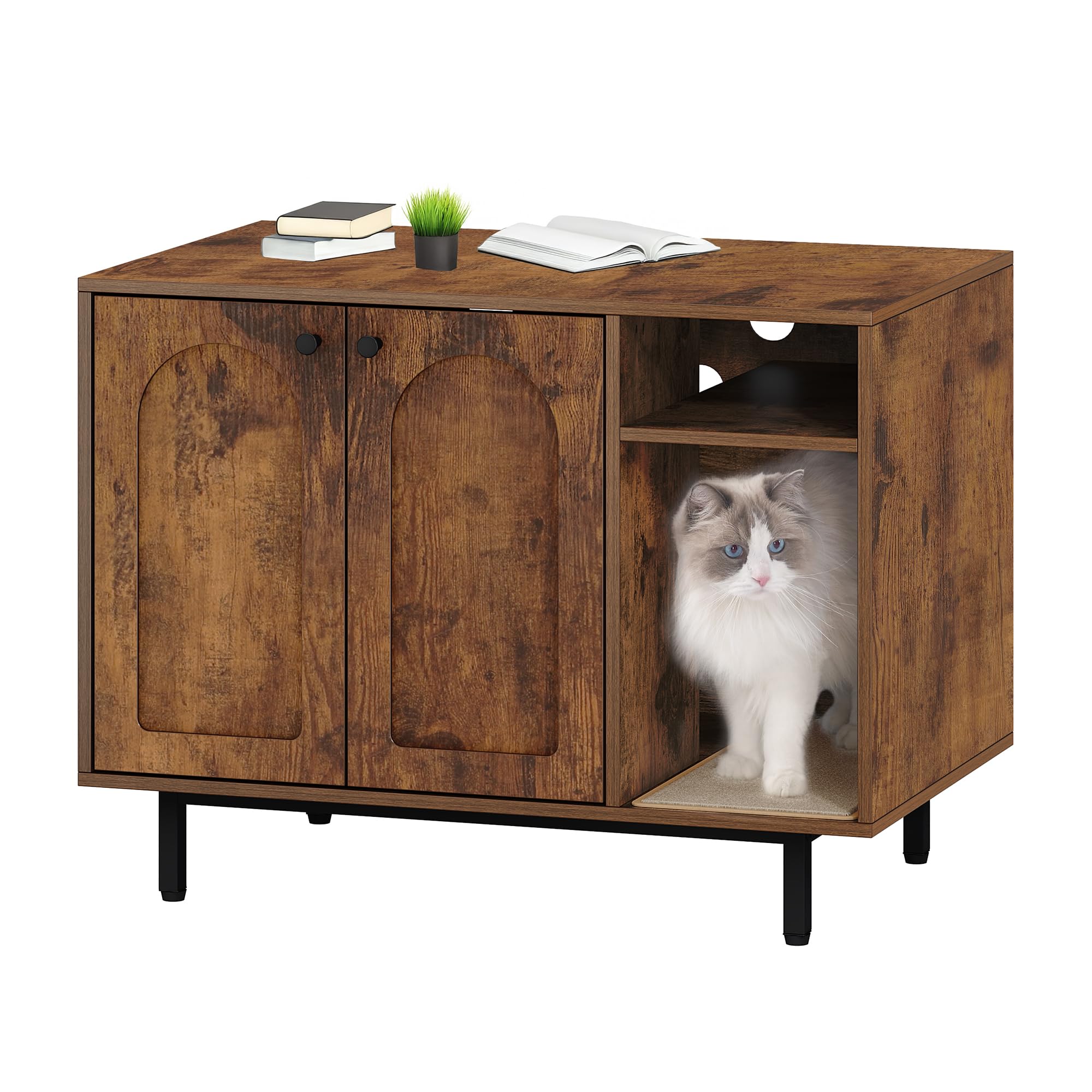 Hzuaneri cat litter box enclosure side view highlights hidden privacy and odor control.