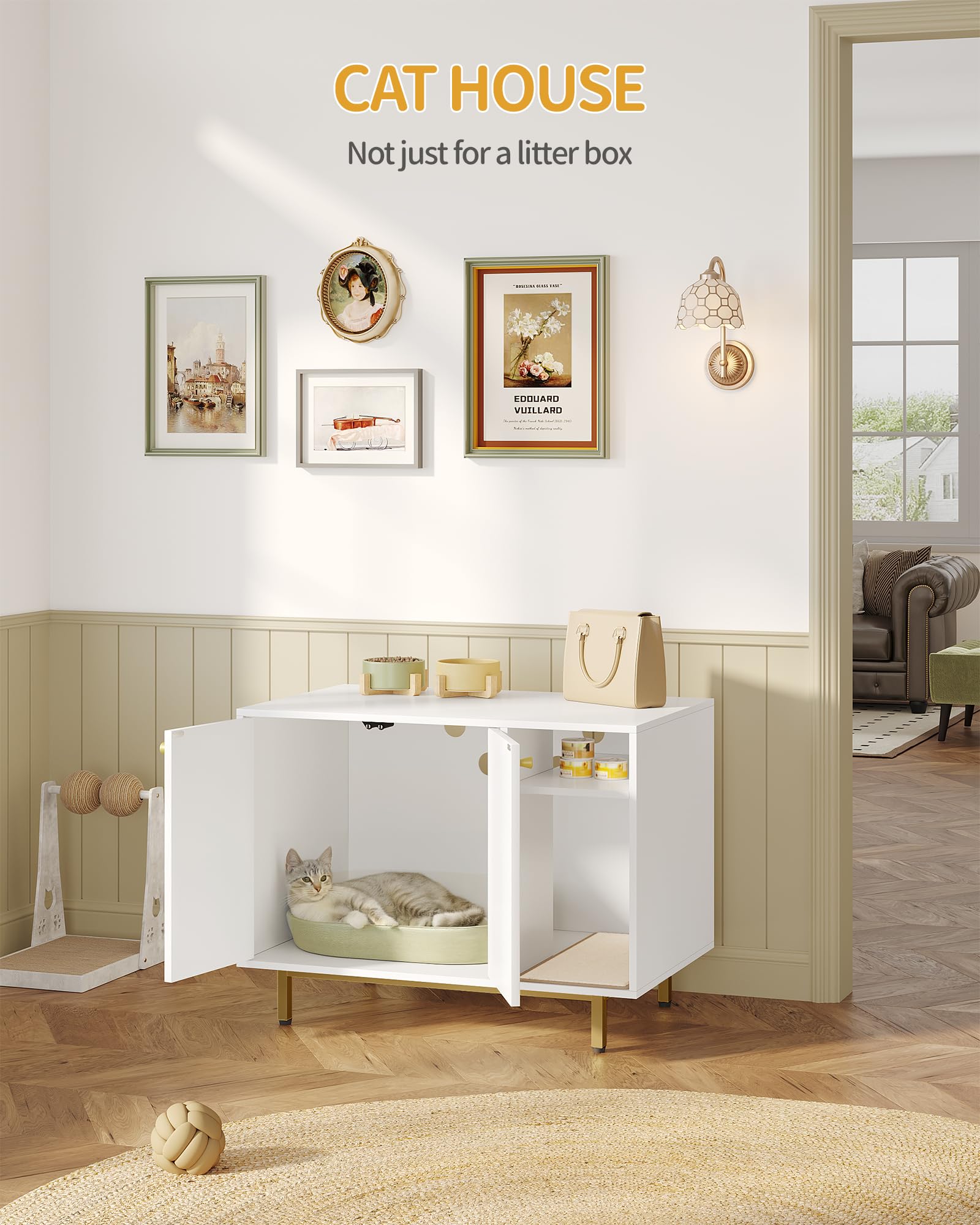 Hzuaneri cat litter box enclosure storage top shows convenient surface