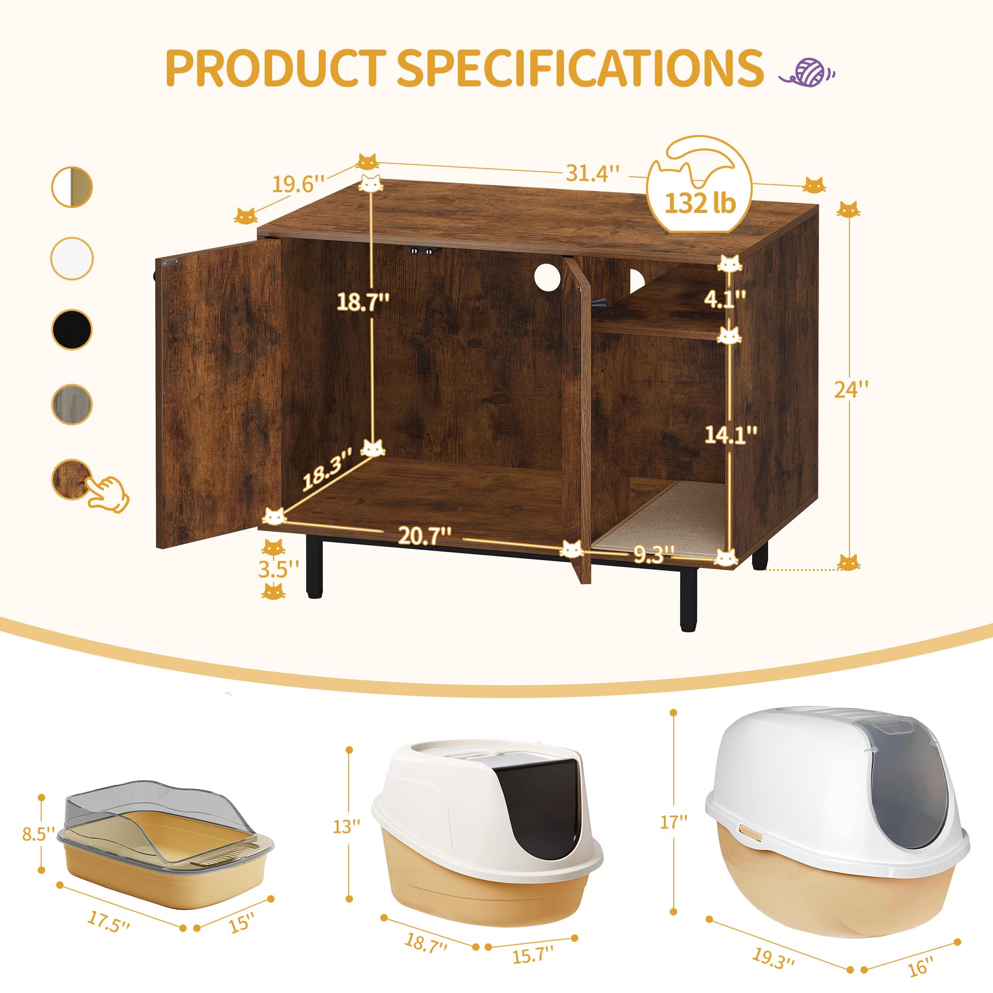 Hzuaneri litter box enclosure ventilation holes promote airflow and reduced scent.