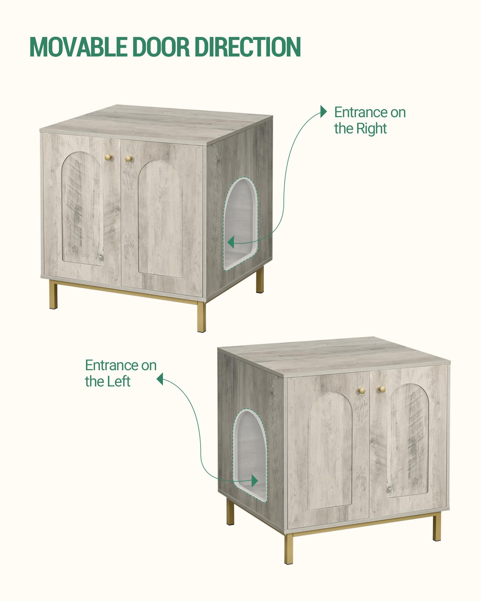 Hzuaneri Cat Litter Box Enclosure wood-finish-detail highlights Greige and Gold accents.