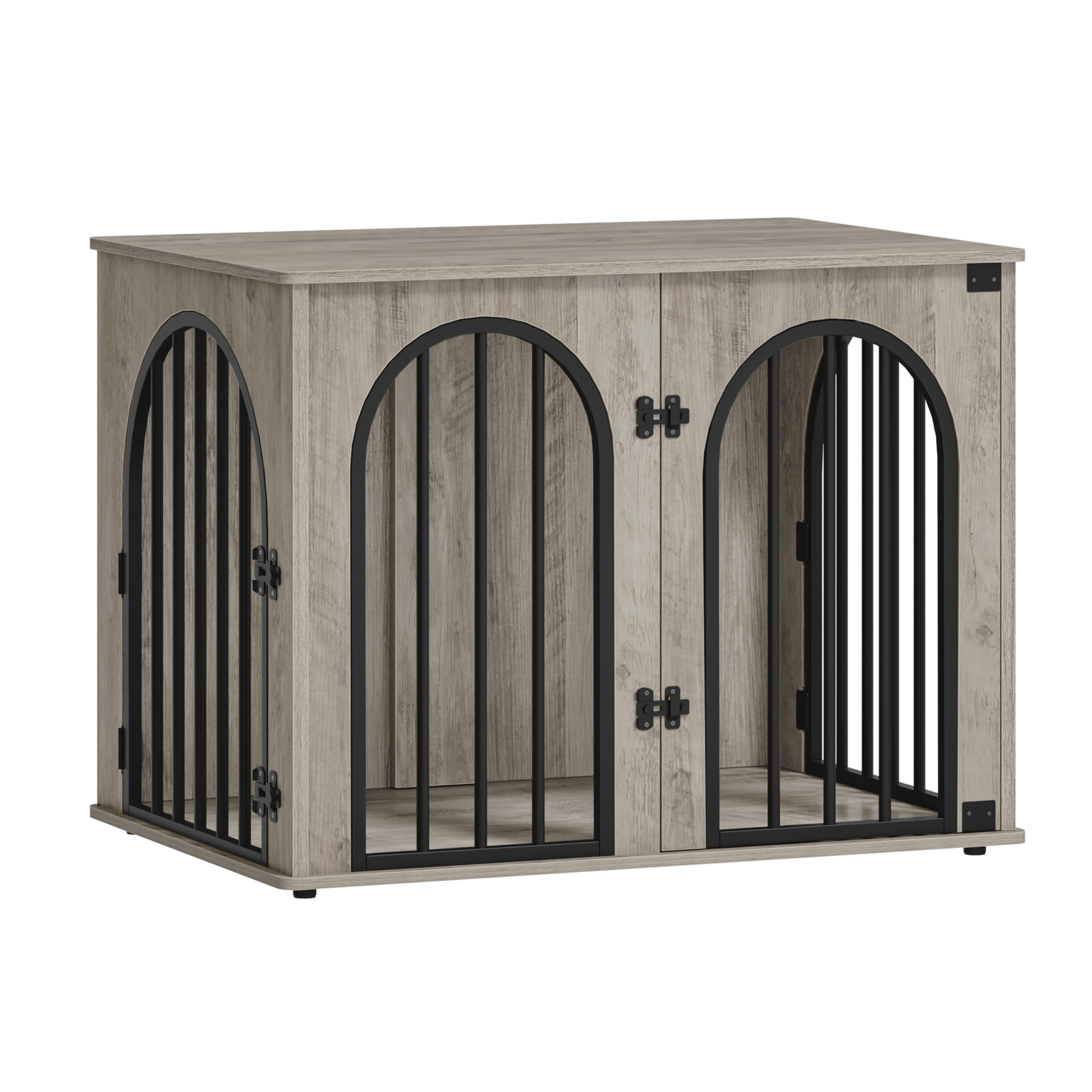 Hzuaneri crate used as nightstand in bedroom for pet access.