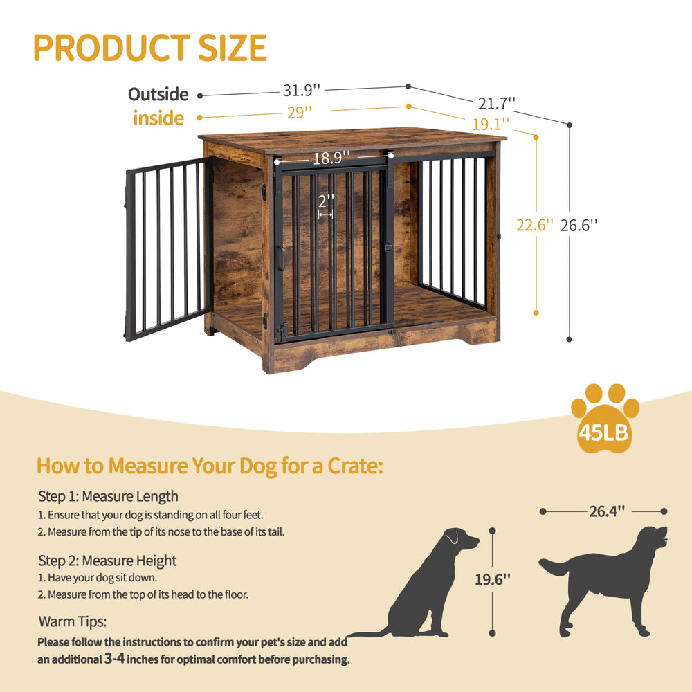 Hzuaneri dog crate barn door side view showing dual doors