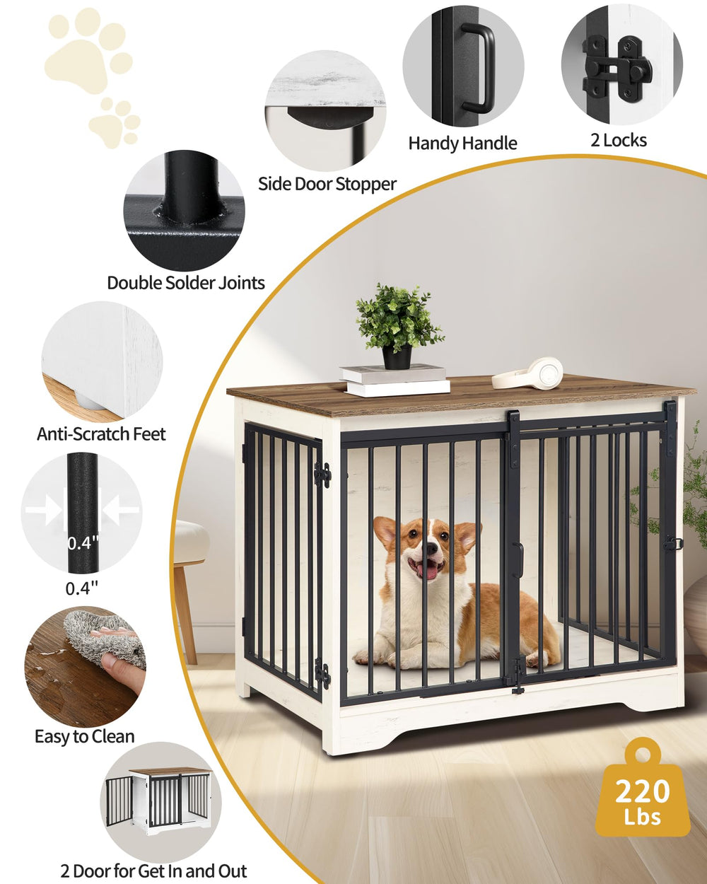 Hzuaneri dog crate furniture two-door design for easy access and loading
