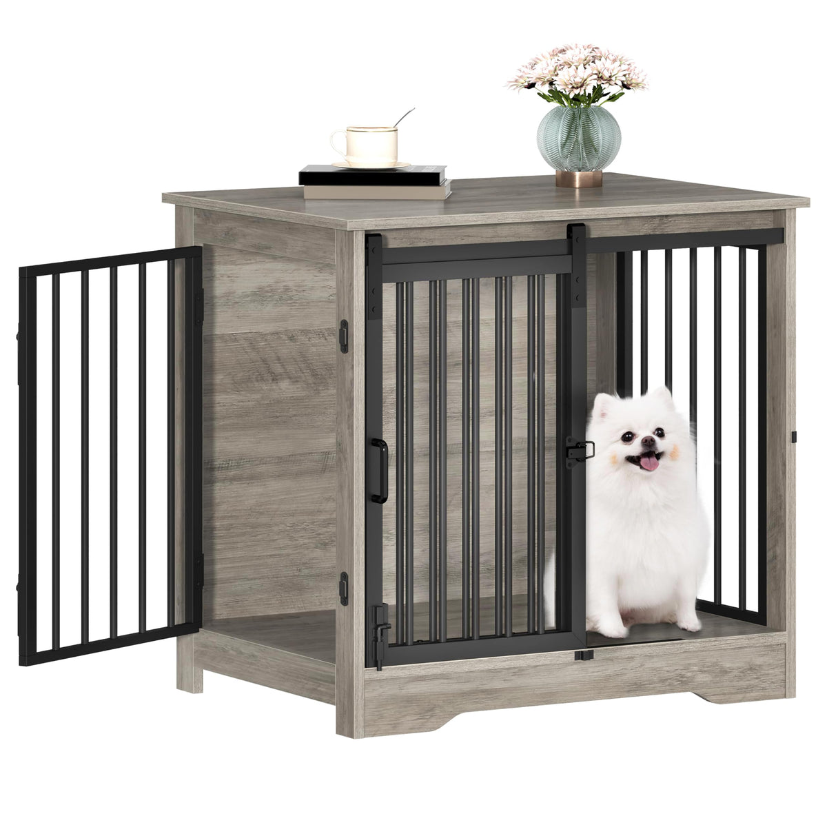 Hzuaneri dog crate greige finish blends with decor and comforts small dogs