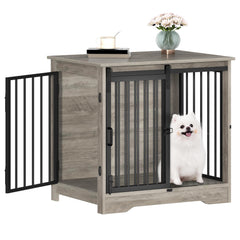Hzuaneri dog crate greige finish blends with decor and comforts small dogs