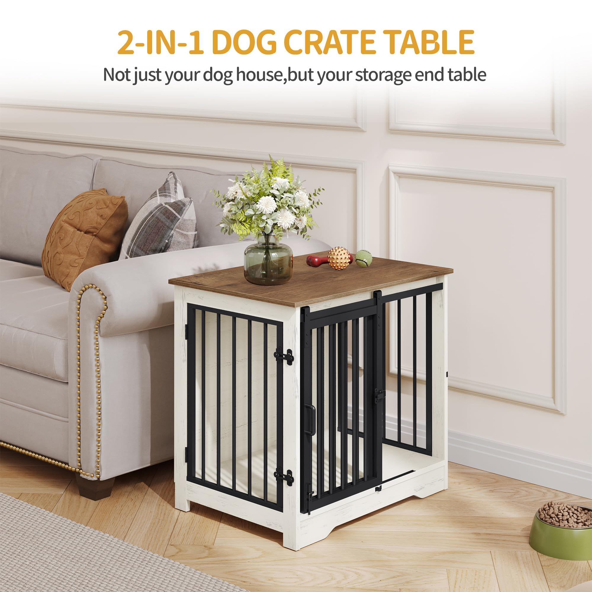 Hzuaneri dog crate interior size 24.6x16.9x21.3 inches shows compact footprint for small dogs.