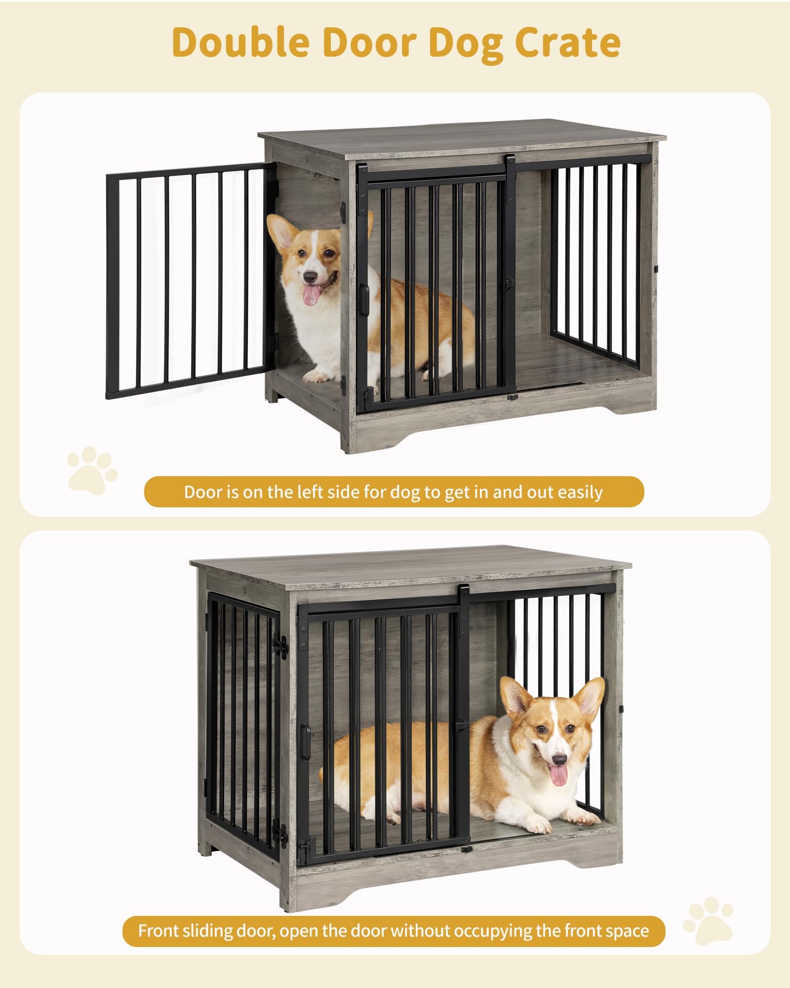 Hzuaneri end-table dog crate blends with wood furniture as a stylish home accent.