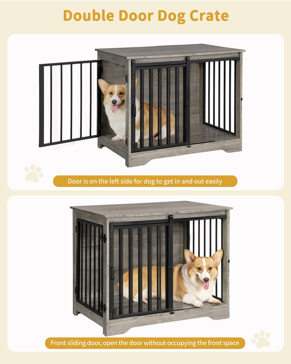 Hzuaneri end-table dog crate blends with wood furniture as a stylish home accent.