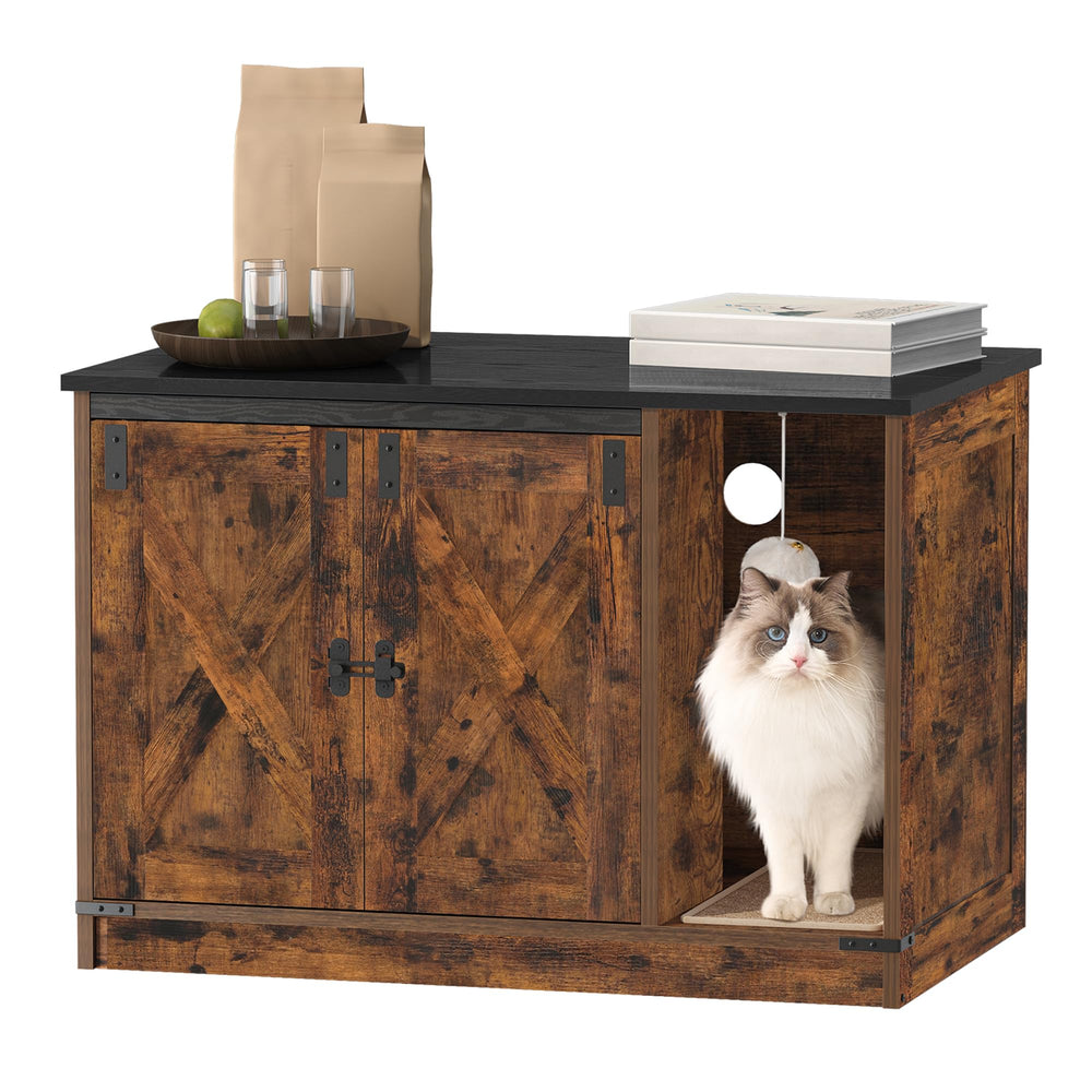Hzuaneri hidden-litter-box-cabinet assembly view highlights space-saving rustic finish