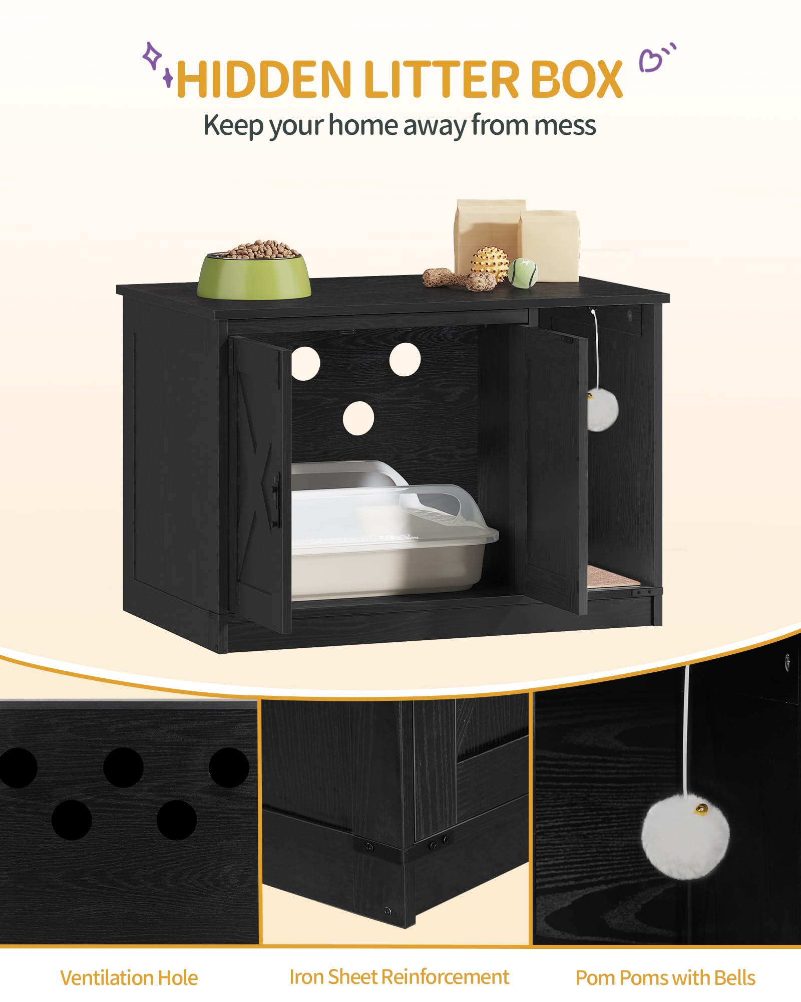 Hzuaneri hidden cabinet interior with carpet lining reduces litter scatter