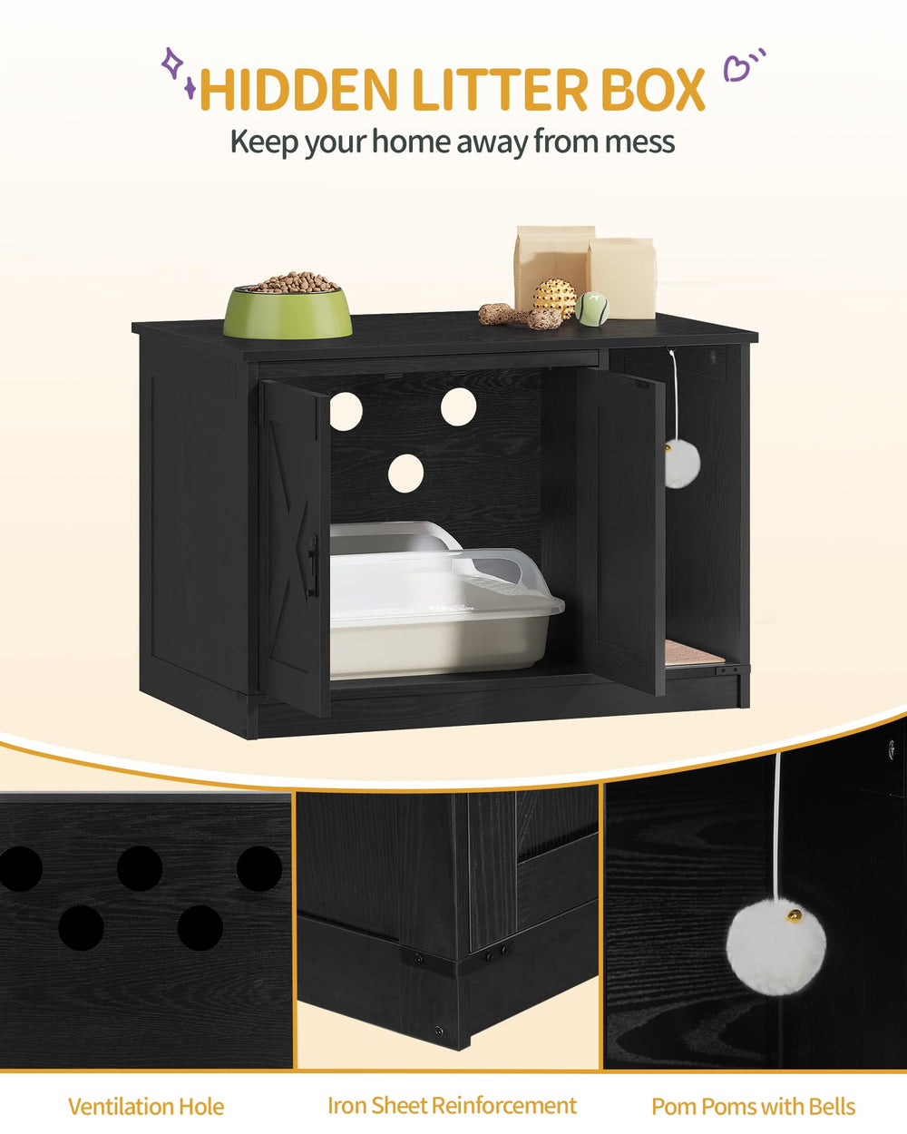 Hzuaneri hidden cabinet interior with carpet lining reduces litter scatter
