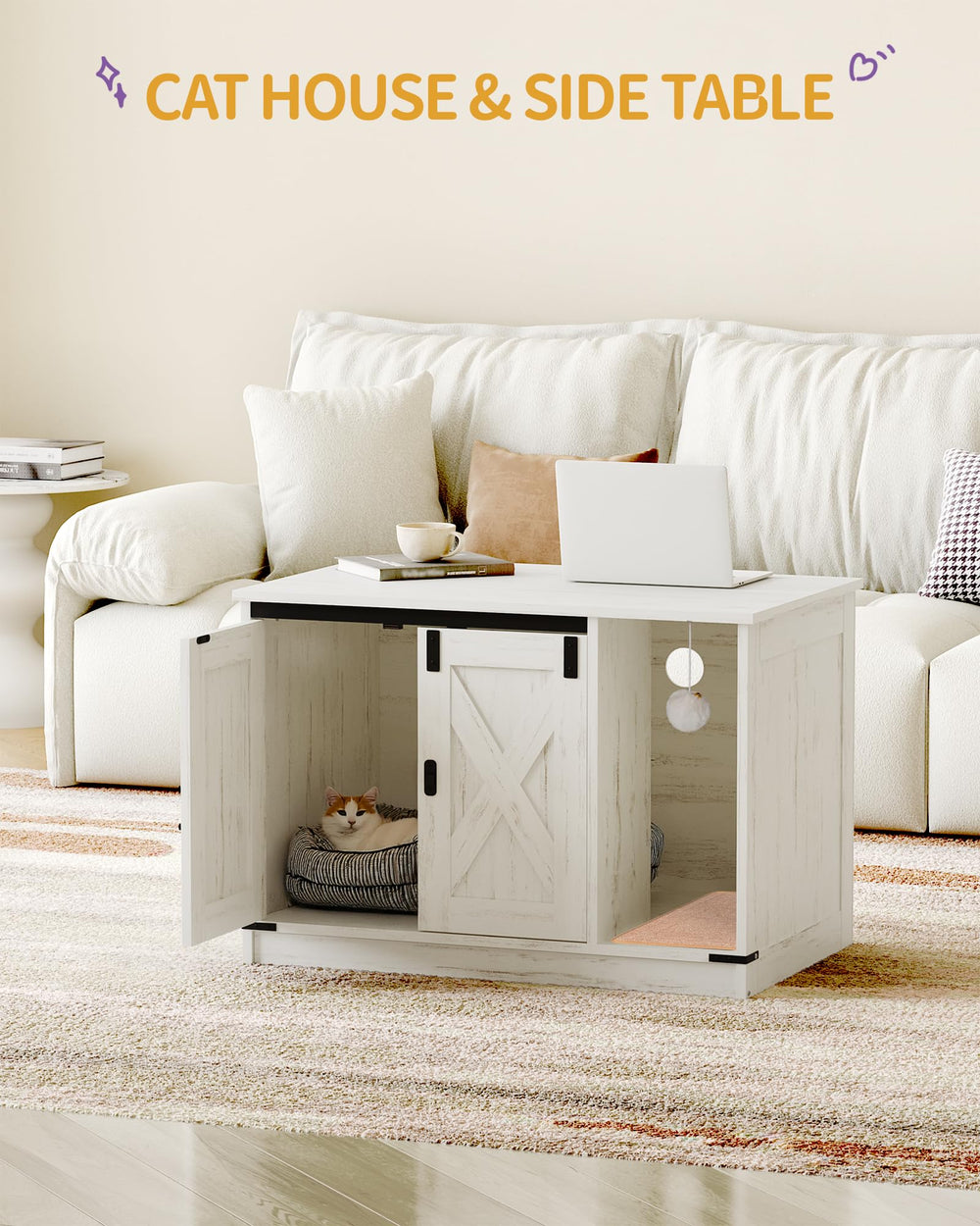 Hzuaneri hidden litter box cabinet open door demonstrates easy access and privacy