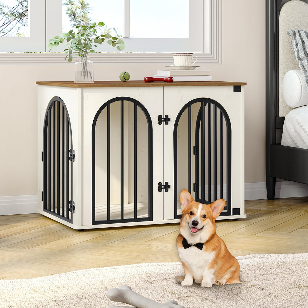 Hzuaneri wooden dog crate three-door design for versatile entry from multiple sides.