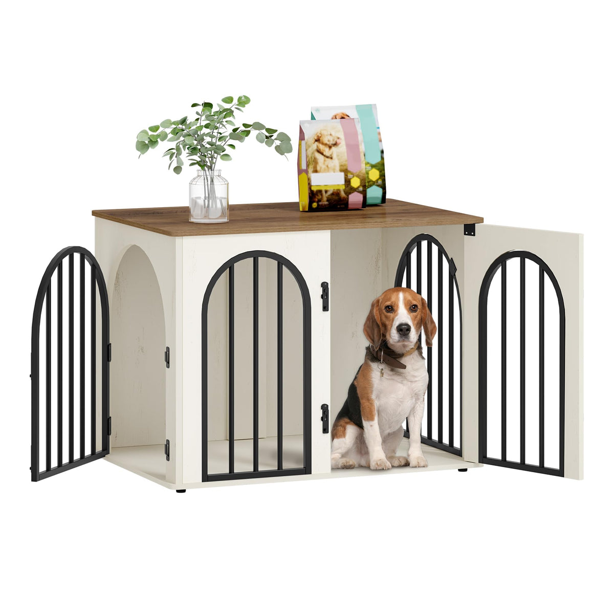 Hzuaneri wooden dog crate arch door design with modern decor and easy access.