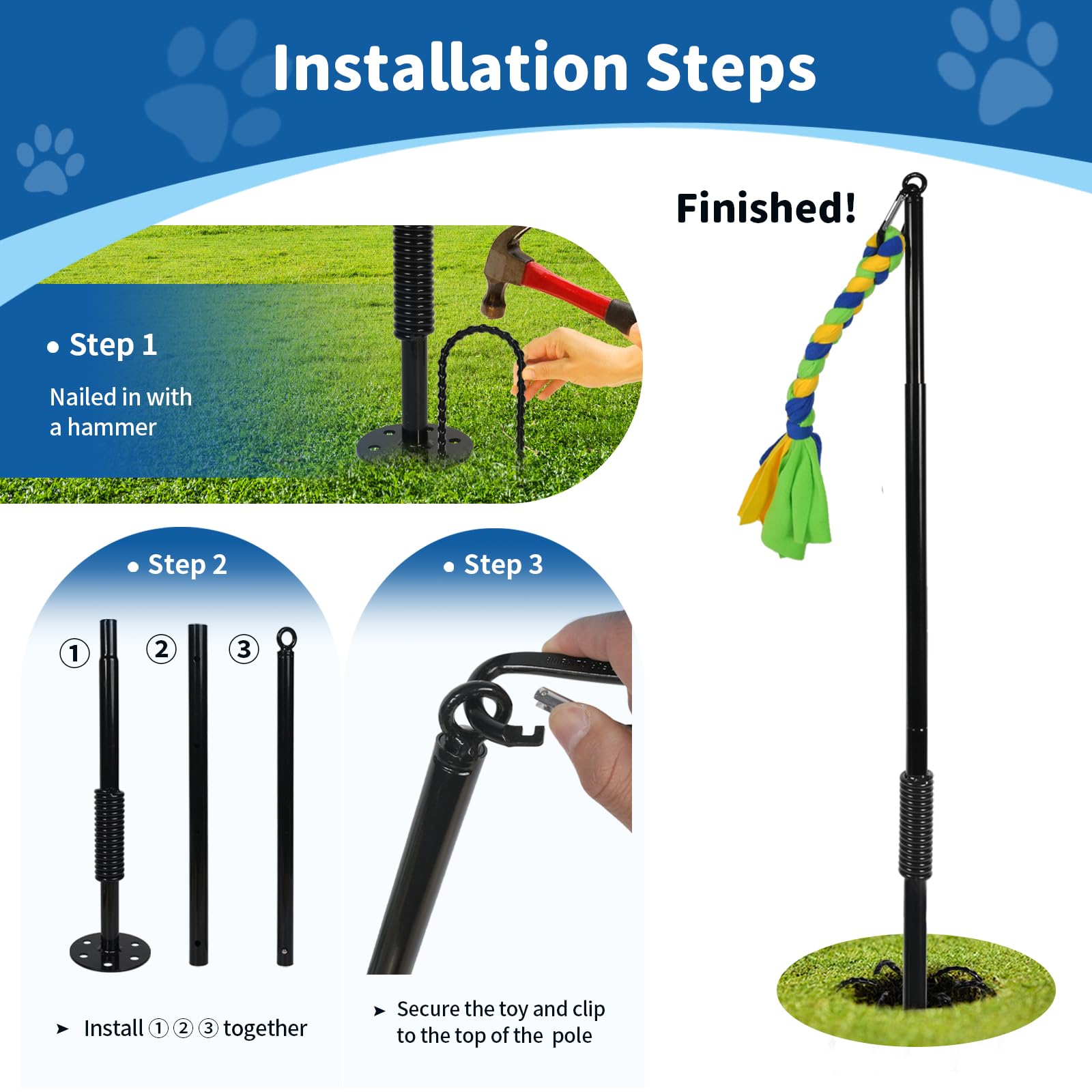 IAIGOGO adjustable height pole image showcases fit for different dog sizes.