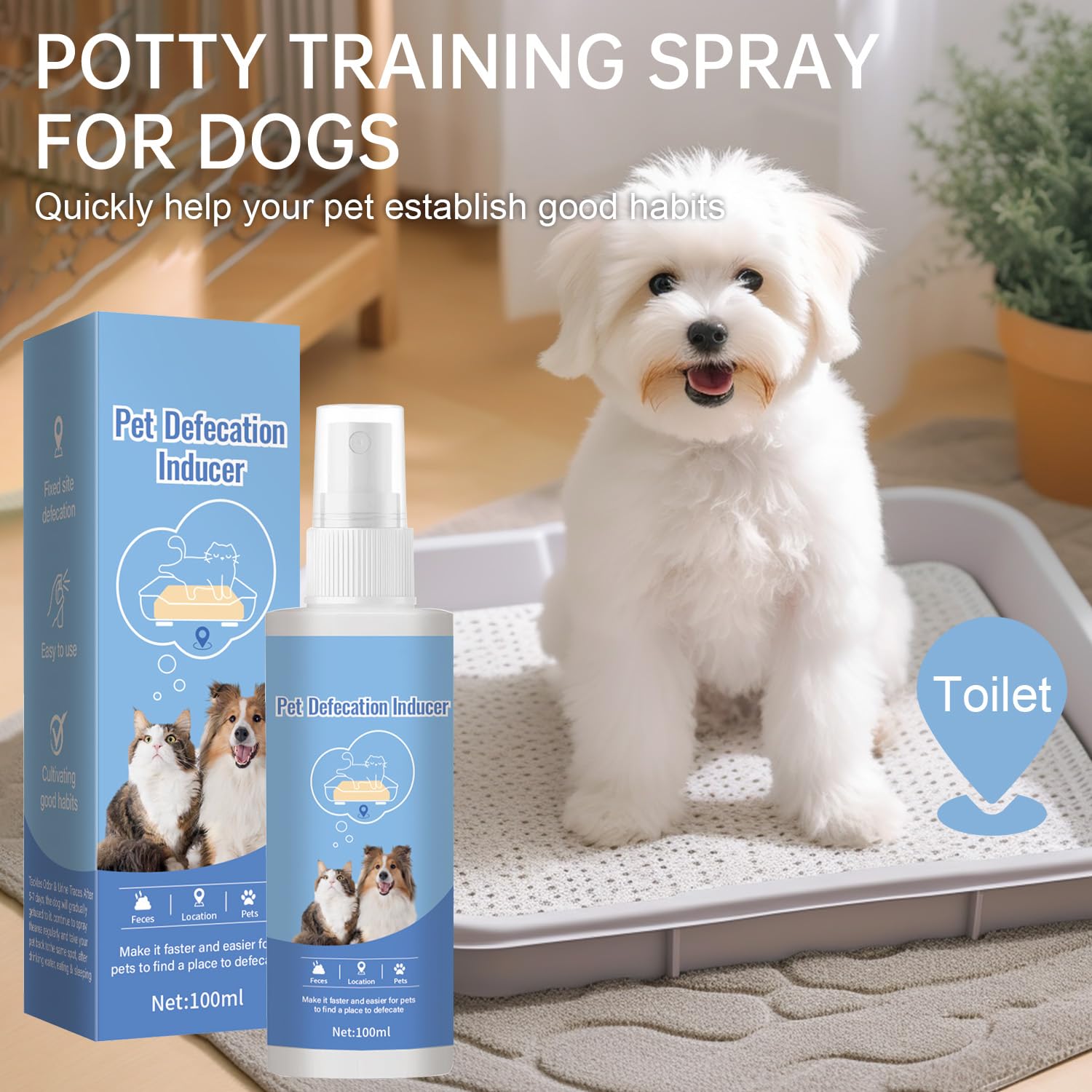 iALTERLL Dog Potty Training Spray indoors guides dogs to designated potty spots.