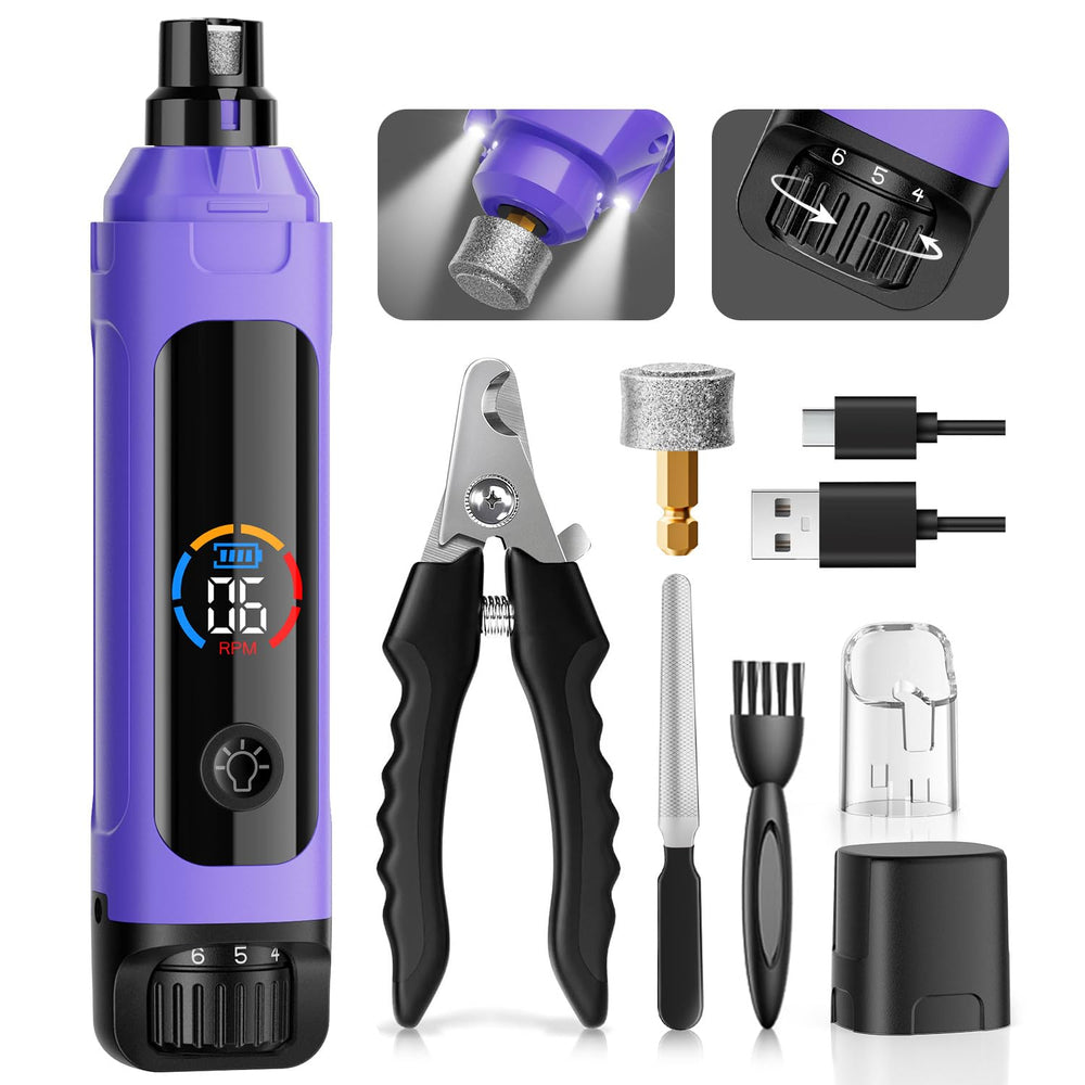 ianciu dog nail grinder with LED display shows speed and battery life for precise trimming