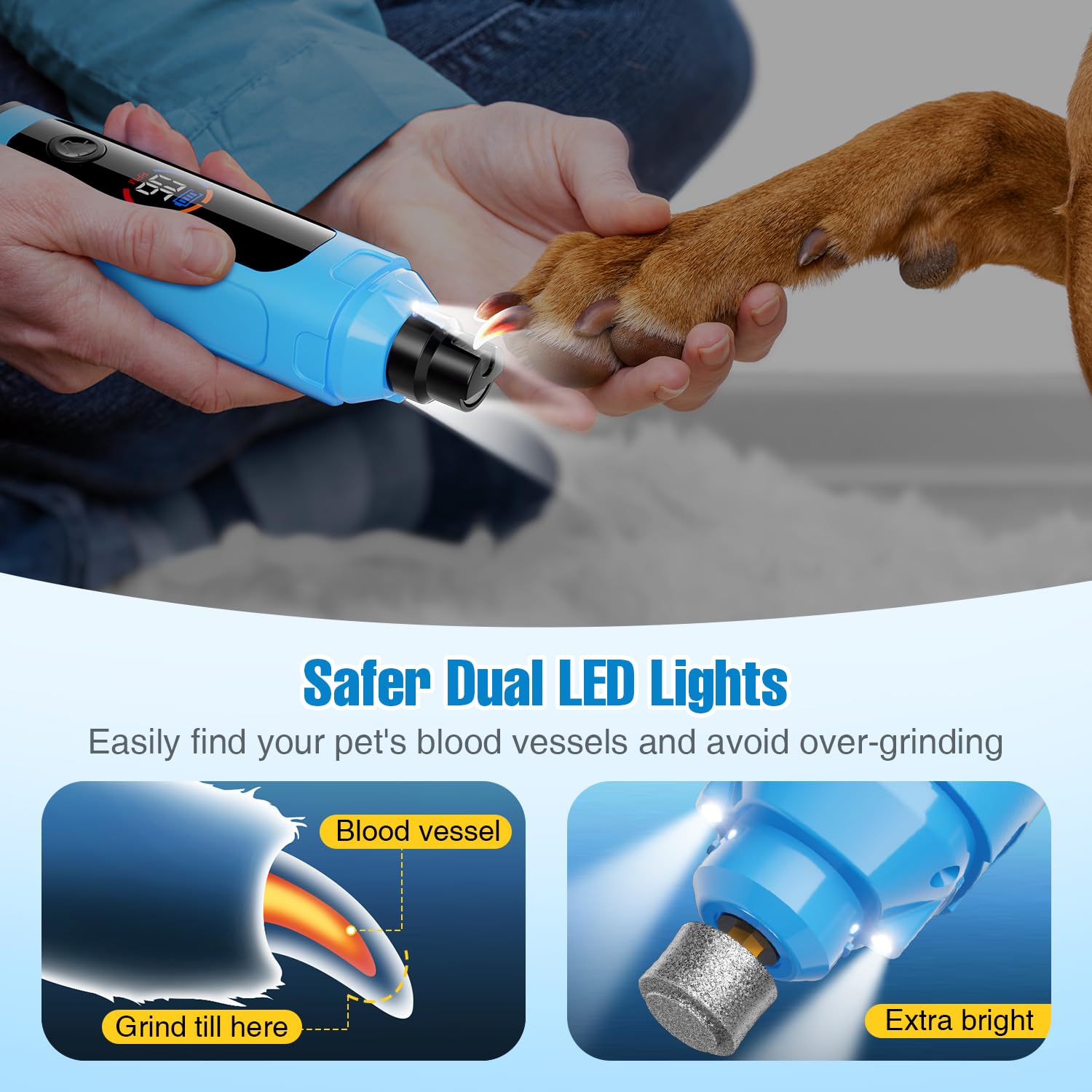 ianciu dog nail grinder Type-C charging for cordless use