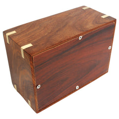 Iblay Rosewood Urn Box exterior dimensions highlight suitable home or office placement.