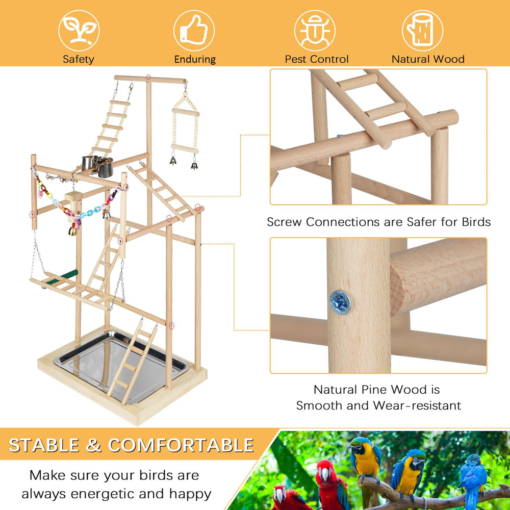 Ibnotuiy parrot playstand assembly shows easy, screw-connected construction for quick setup