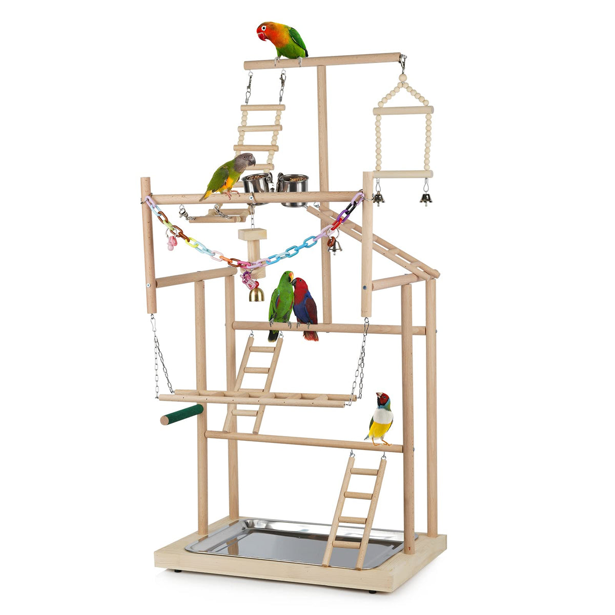 Ibnotuiy pet parrot playstand with 4-layer design encourages active play for small to medium birds