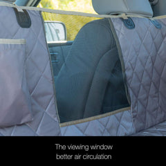 iBuddy dog seat cover hammock style keeps dog off the floor for safer rides.