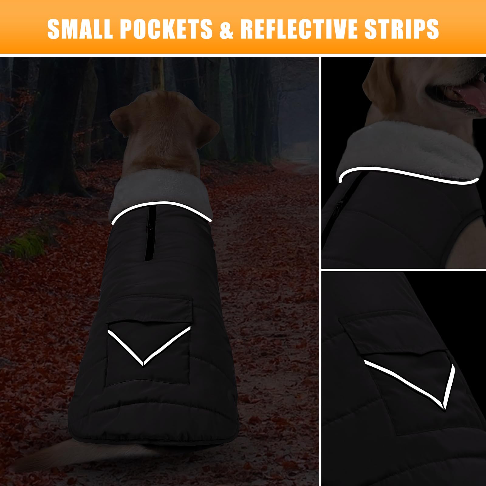 iBuddy dog winter jacket adjustable chest and belly straps for secure fit.