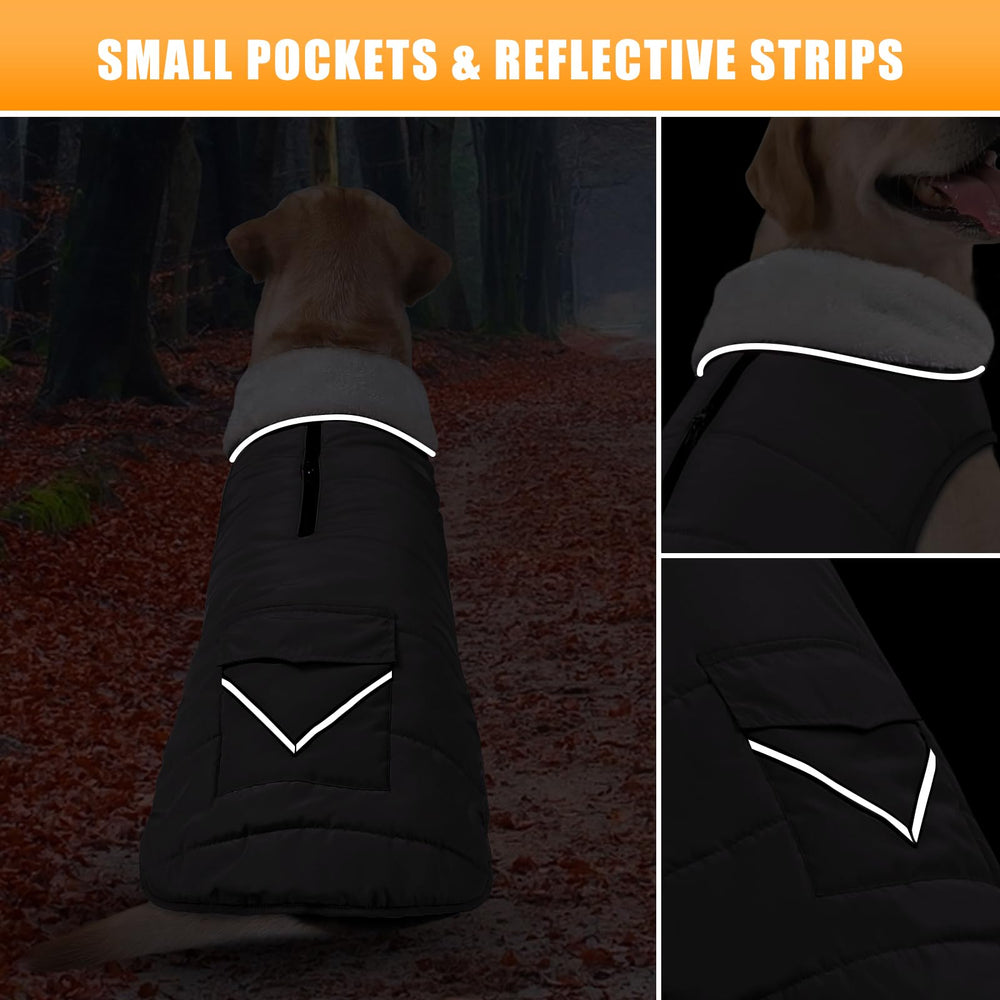 iBuddy dog winter jacket adjustable chest and belly straps for secure fit.