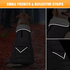 iBuddy dog winter jacket adjustable chest and belly straps for secure fit.