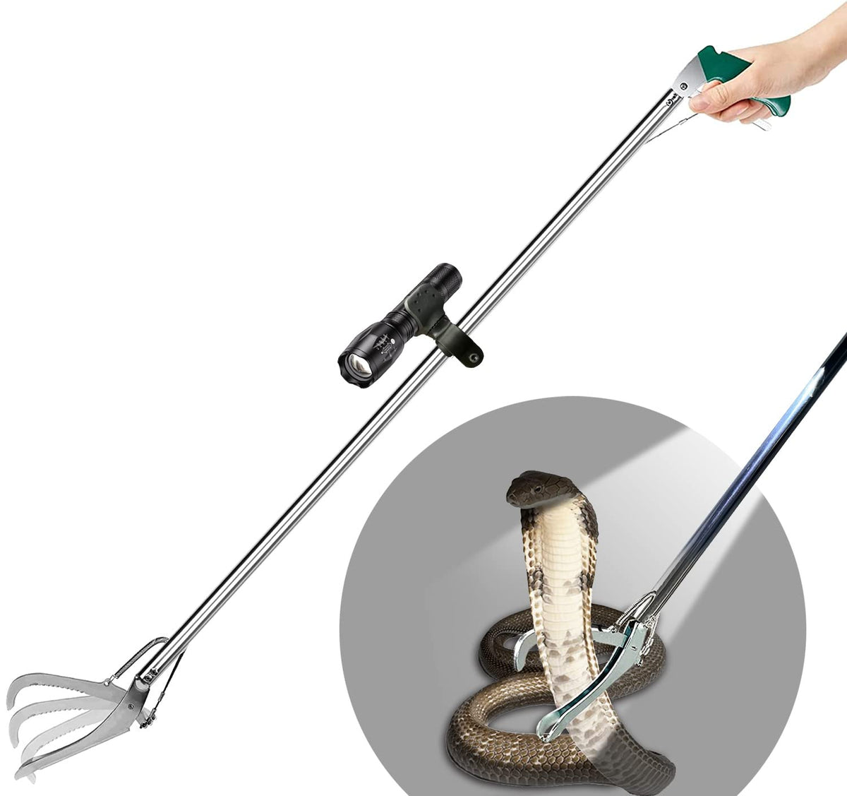 IC ICLOVER 47-inch snake tongs front view for extended reach and safety