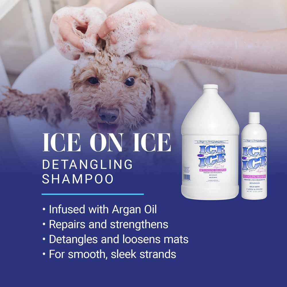 Ice on Ice shampoo lathers into a dog's coat for deep conditioning and frizz control.