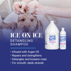 Ice on Ice shampoo lathers into a dog's coat for deep conditioning and frizz control.