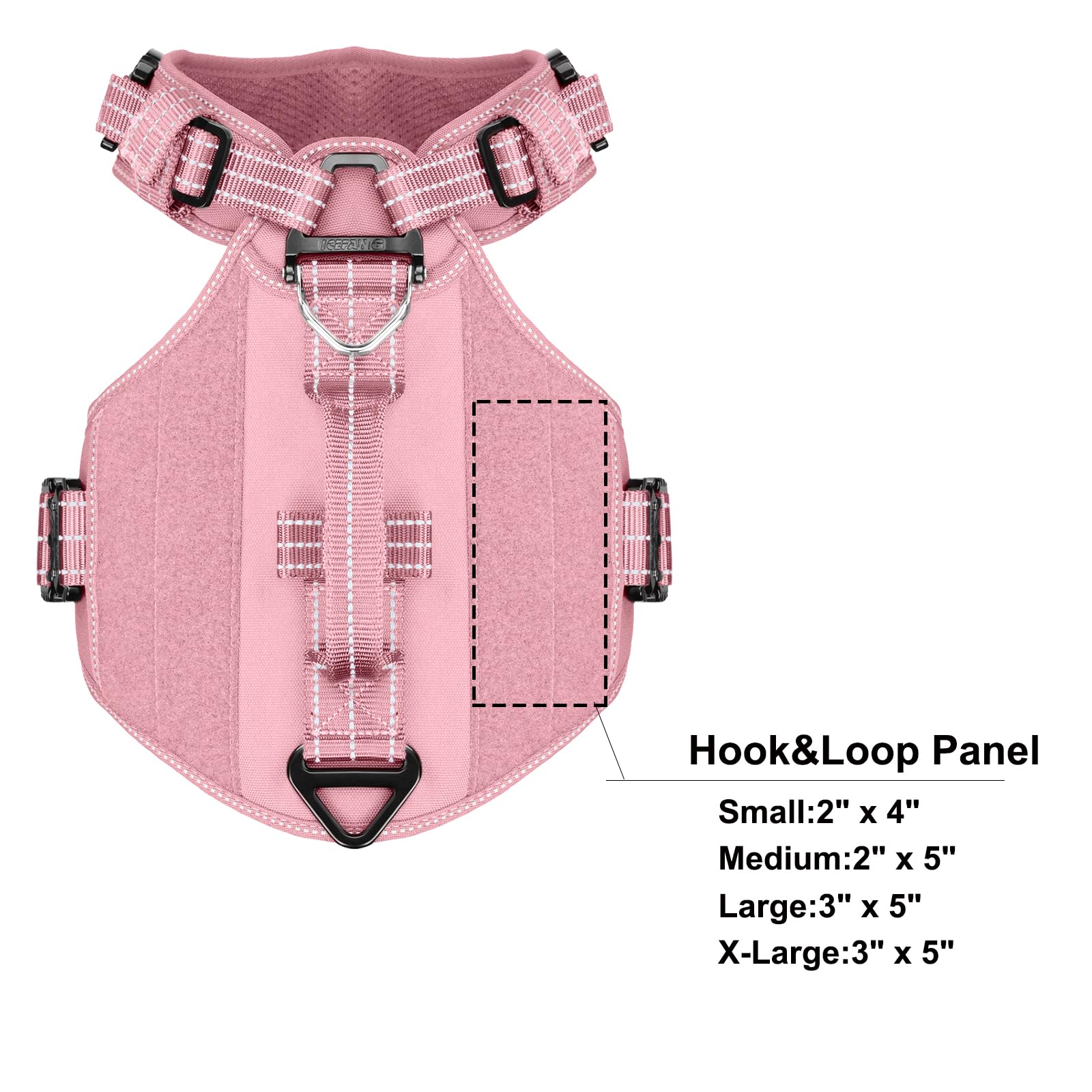 ICEFANG GN8 pink harness back view showing loop panels and metal buckles
