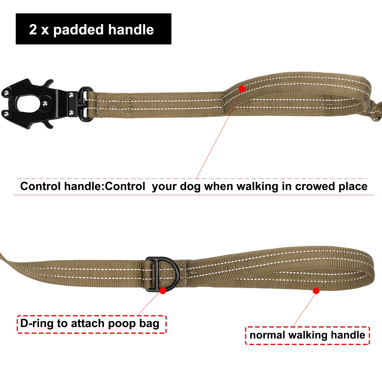 ICEFANG Tactical Dog Leash reflective nylon for safer night-time walks.