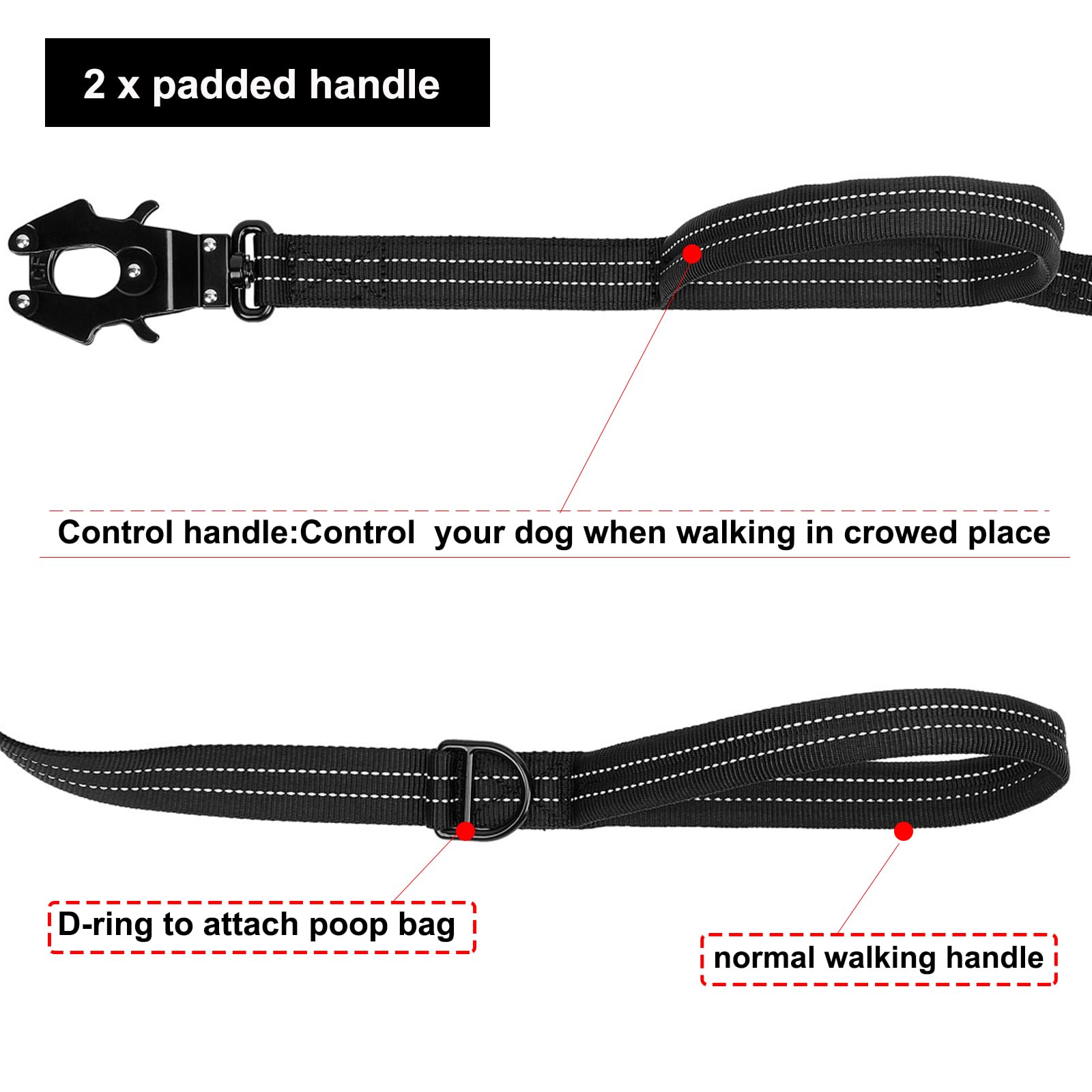 ICEFANG tactical dog leash reflective nylon increases visibility on night walks.
