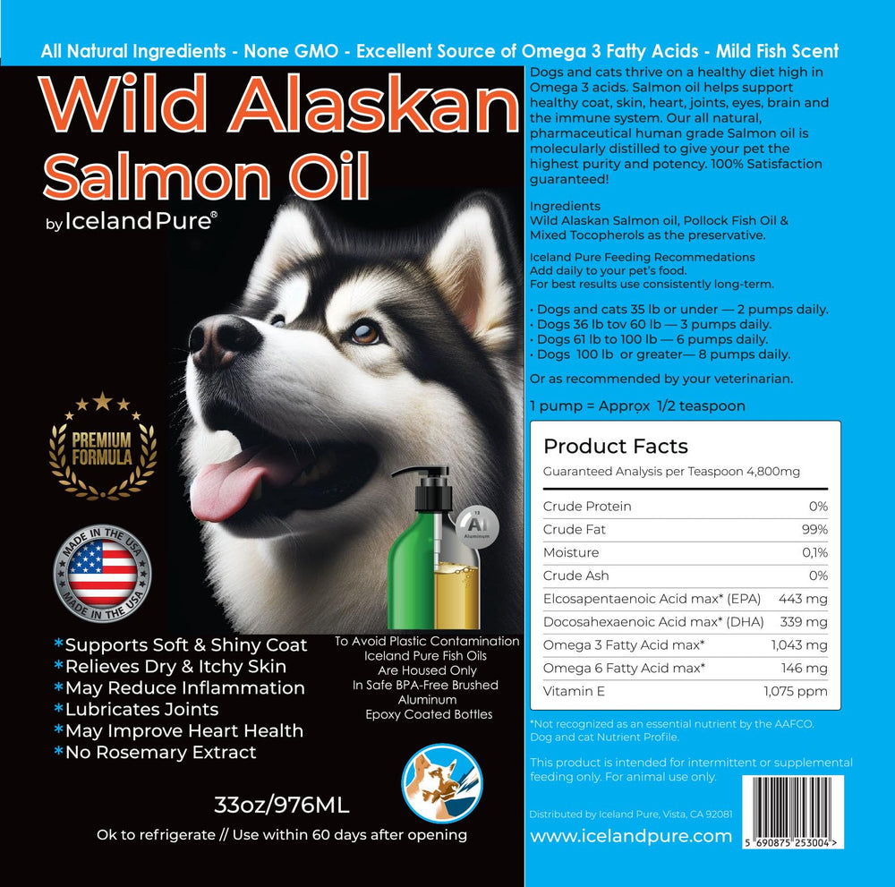 Iceland Pure Wild Alaskan Salmon Oil 33oz packaging for easy daily use