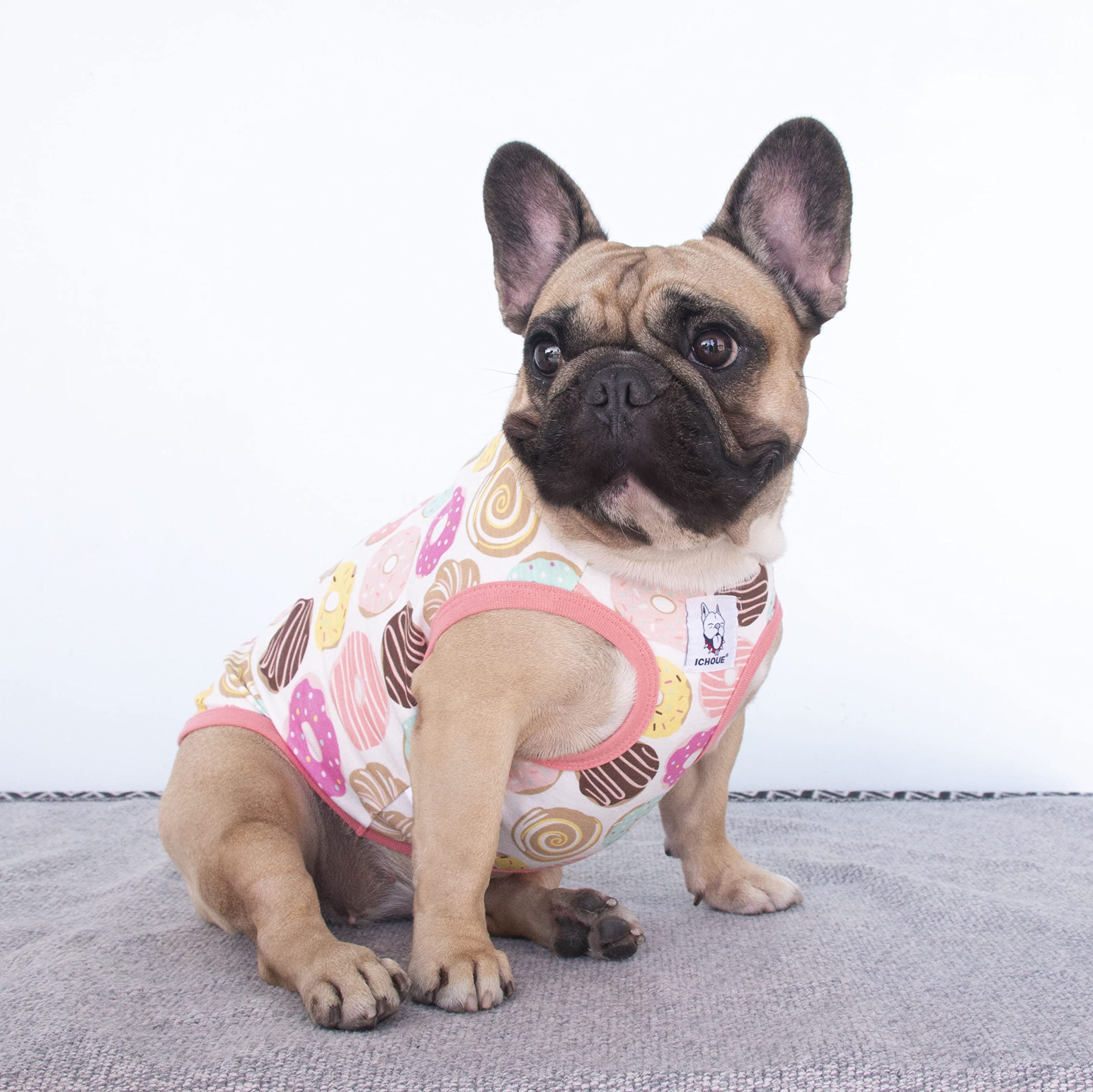 ICHOUE dog wearing t-shirt during walk illustrating easy-on design