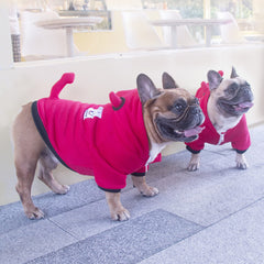 ICHOUE Little Devil Dog Costume hood detail with embroidered horns and ears