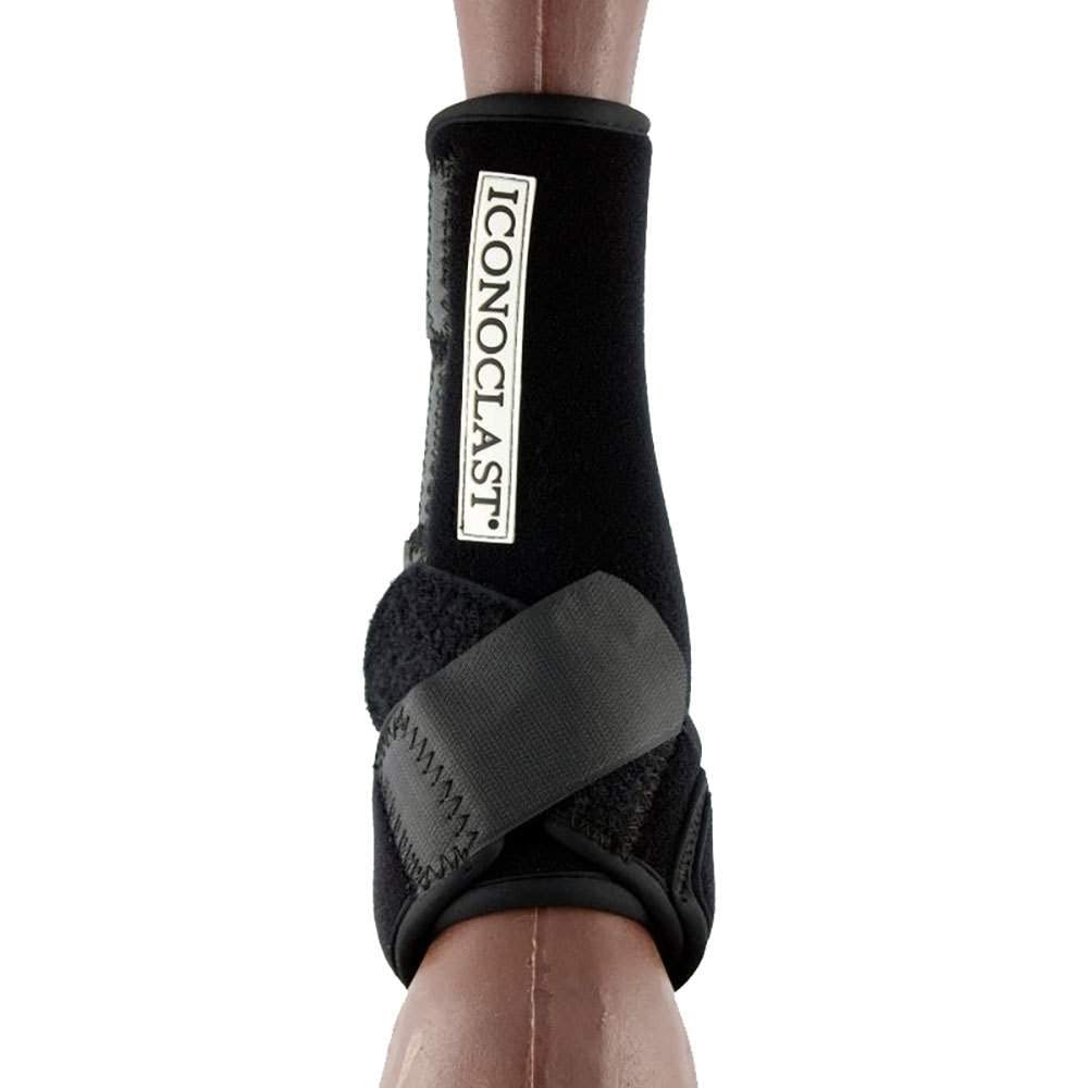 Iconoclast Hind orthopedic boots in black provide secure suspensory support during training.