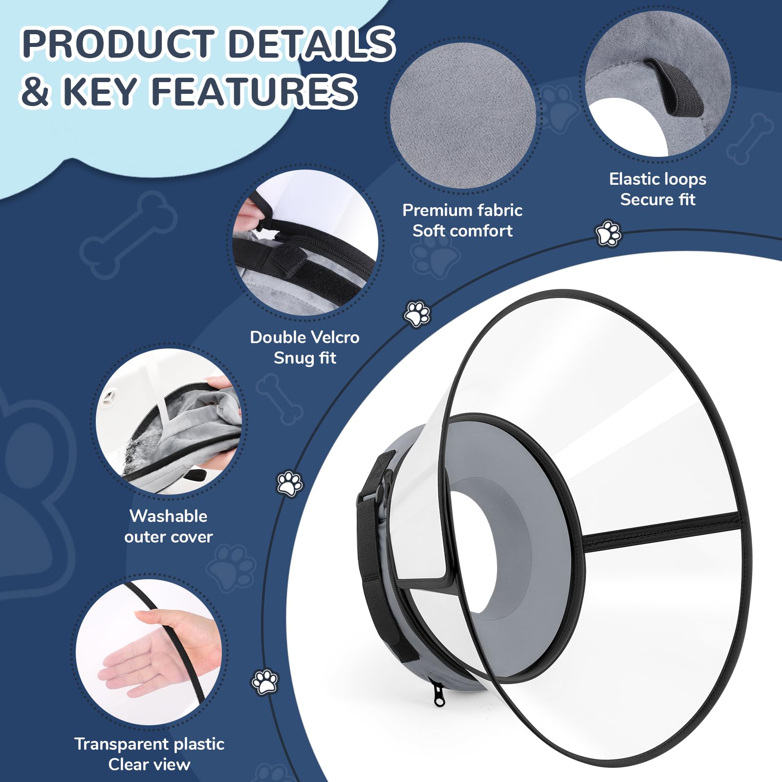 ICOYEA clear shield dog cone highlights transparent view for safer surroundings