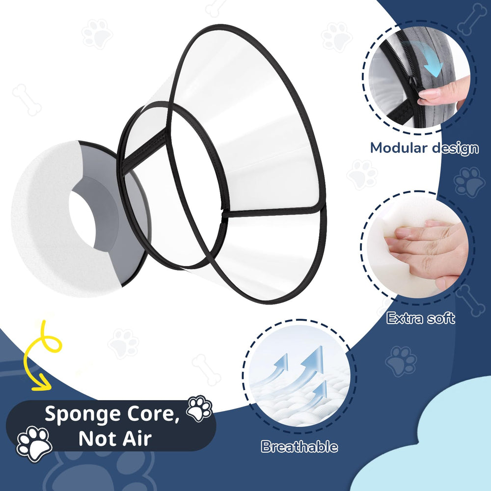 ICOYEA sponge core dog cone side view demonstrates compact breathable design for comfort