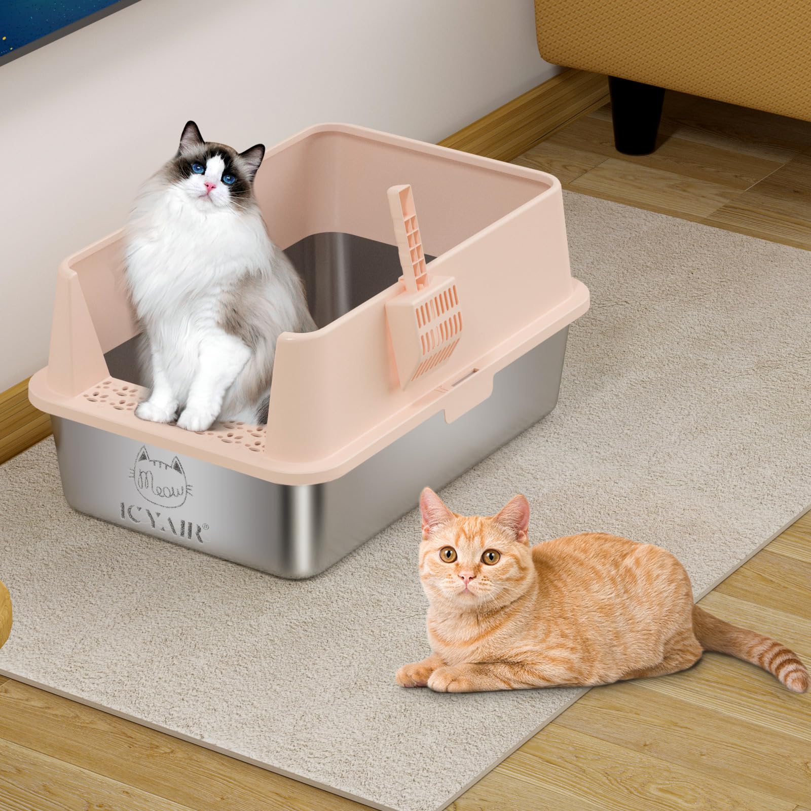 ICYAIR durable stainless steel litter box image emphasizing long-lasting construction