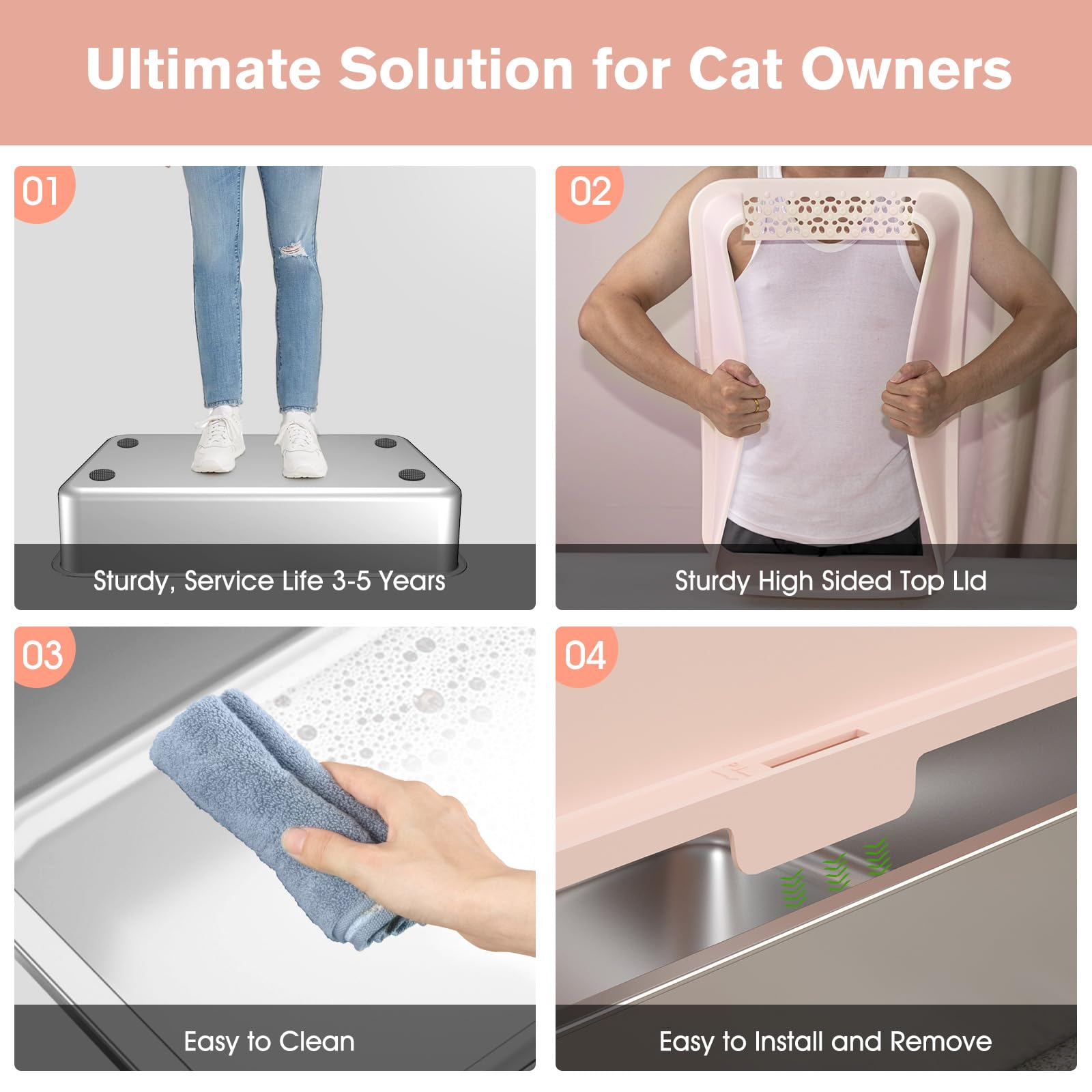 ICYAIR stainless steel litter box close-up bottom shows easy-clean surface