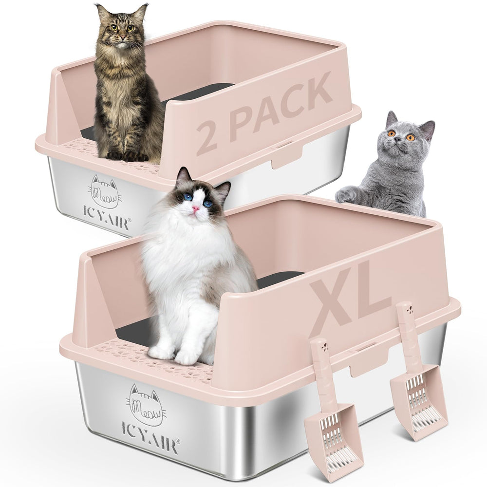 ICYAIR 2-pack XL stainless steel litter box left view for roomy multi-cat use