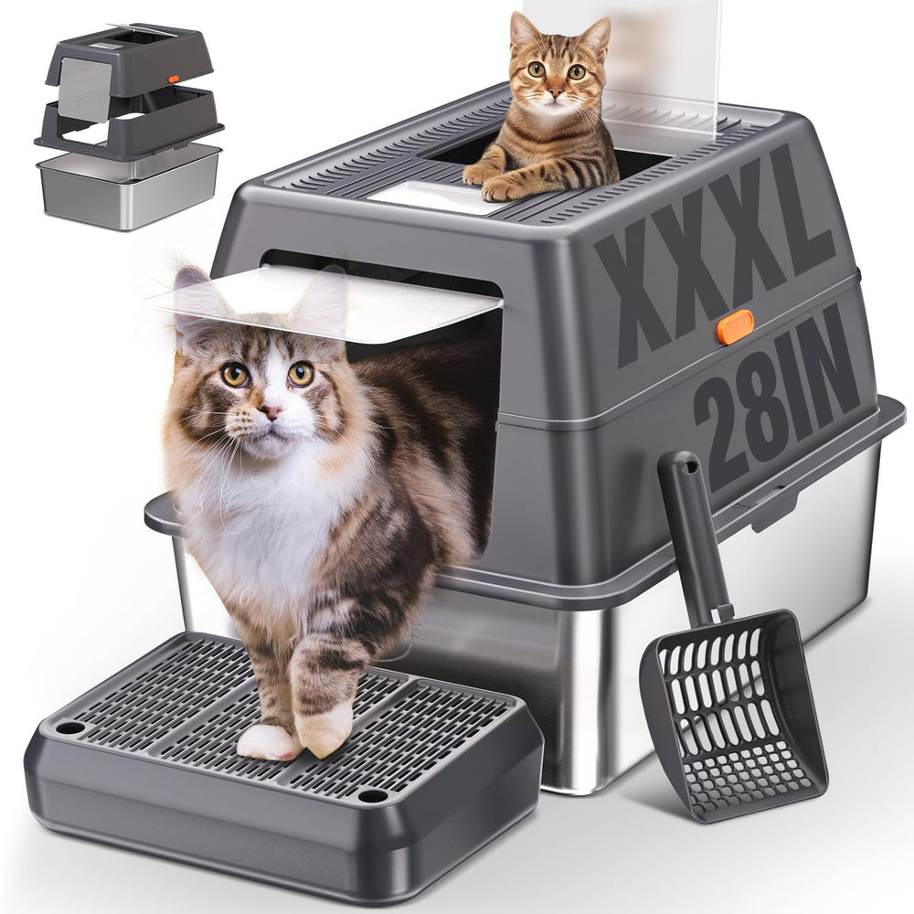 ICYAIR XXXL litter box front view with lid showing privacy and odor containment benefits