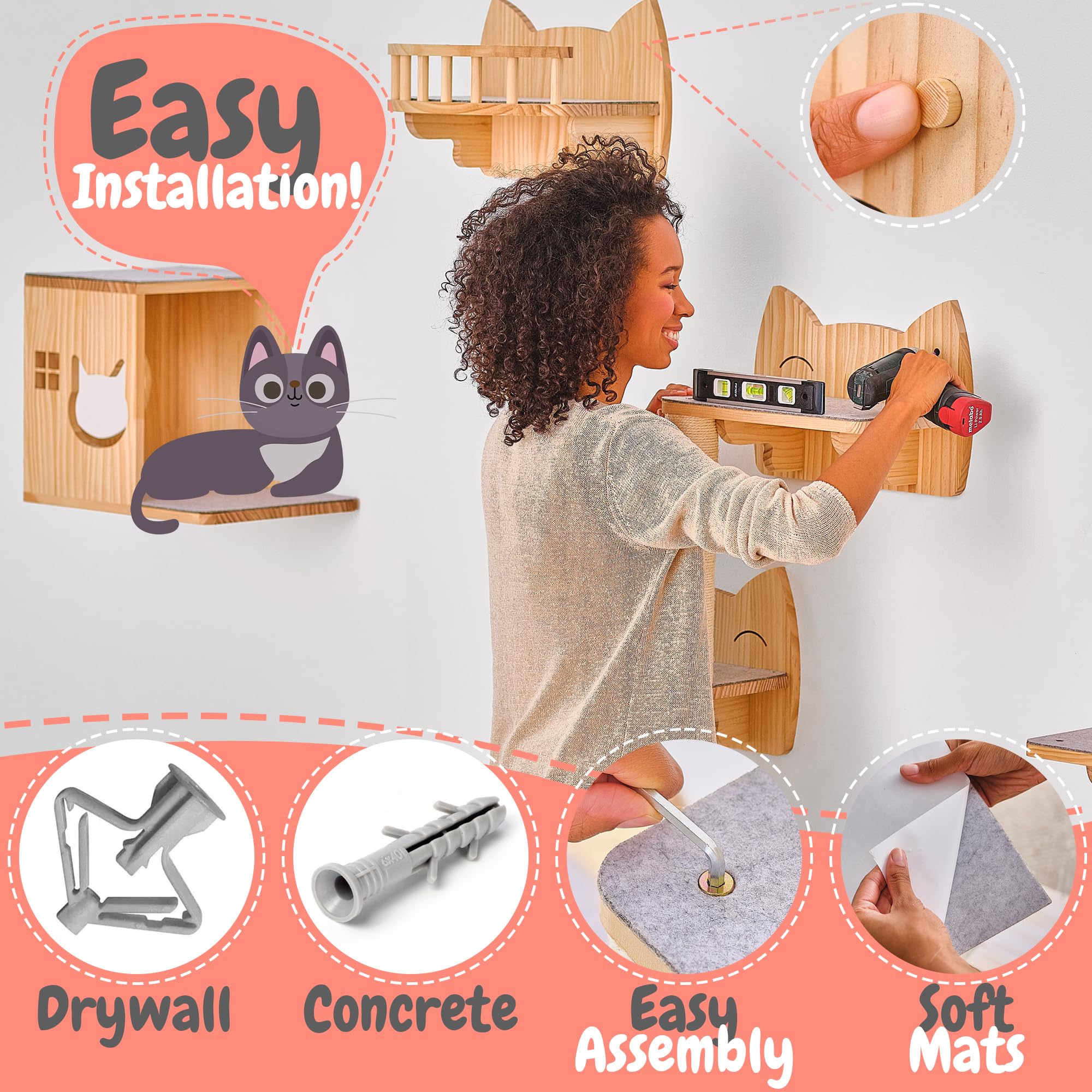 IDAE-ORG Cat Wall Shelves cat-face design adds decorative charm to any room.