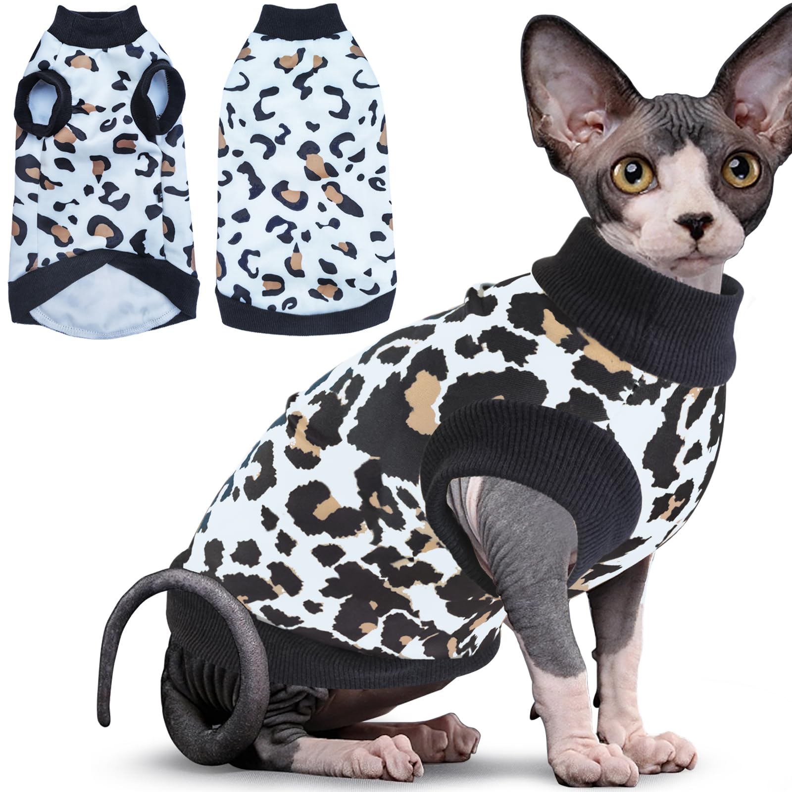 Idepet cat sweater in soft white cotton for year-round warmth and skin comfort.