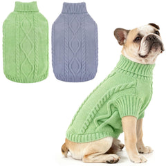 Idepet Classic dog sweater front view in green and grey for cozy warmth on walks