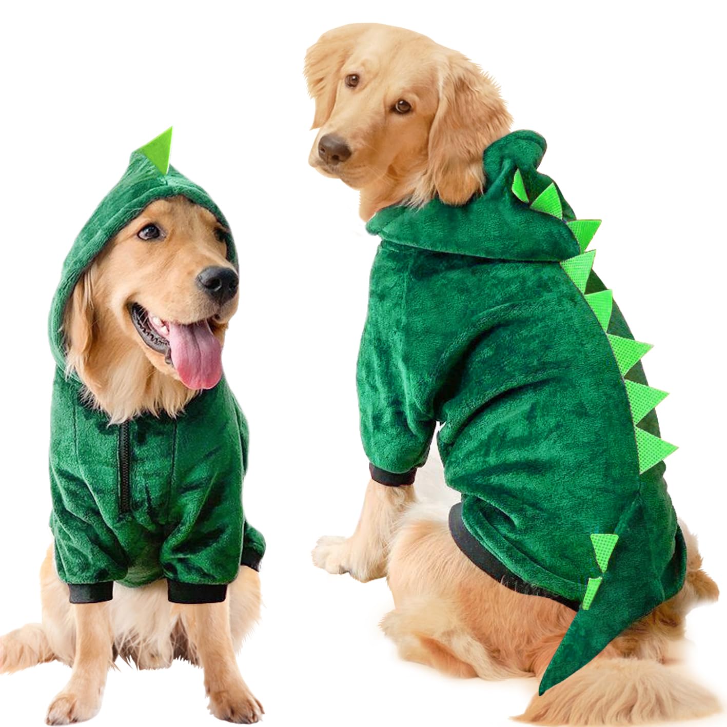 Idepet dinosaur costume back view for festive dog photos.