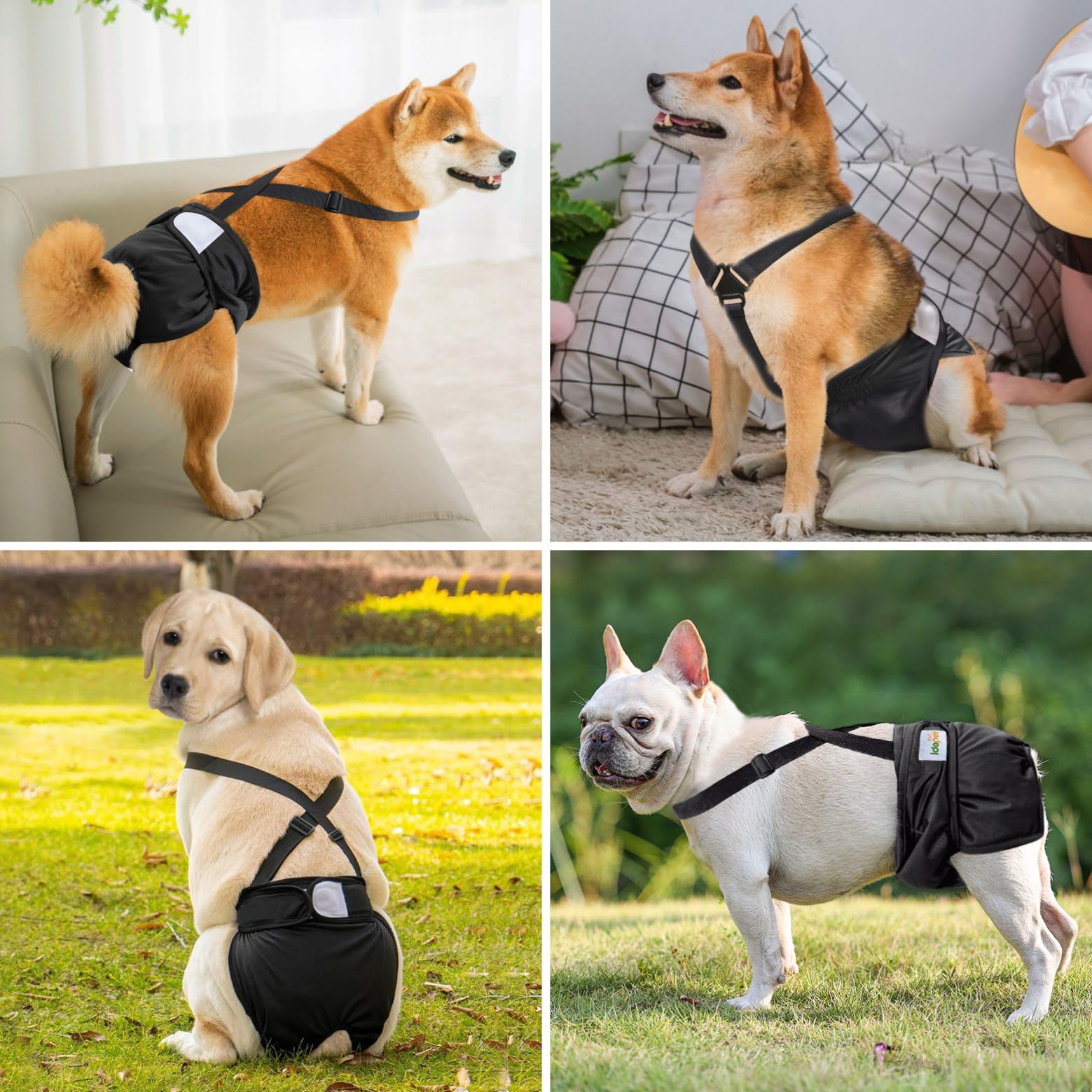 Idepet diaper featuring adjustable leg elastics for a custom fit